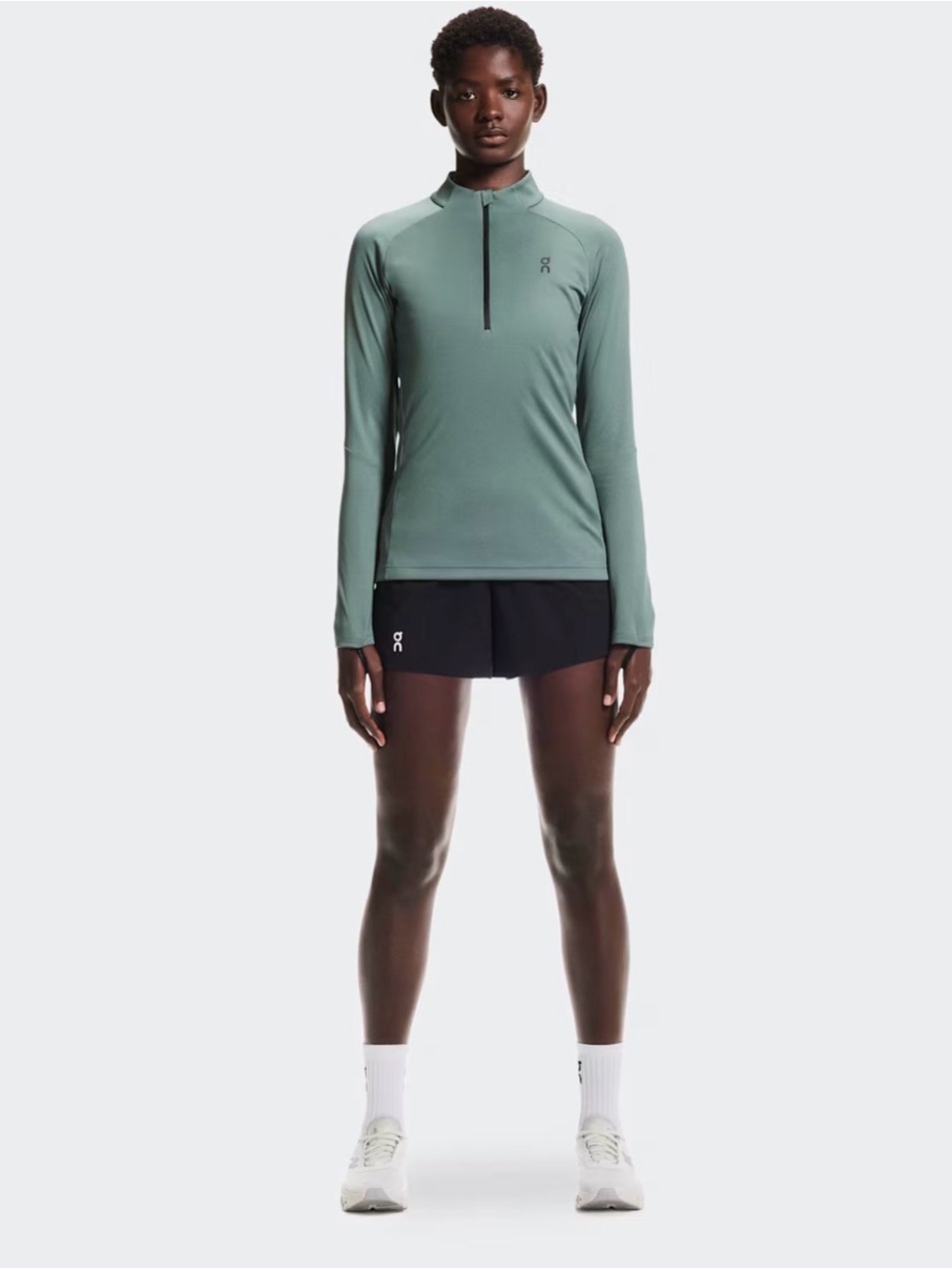 On Running Lightweight Long-Sleeve Half-Zip Top in Sage Green- climate shirt